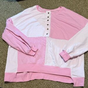 Pink and White Colorblock Sweatshirt